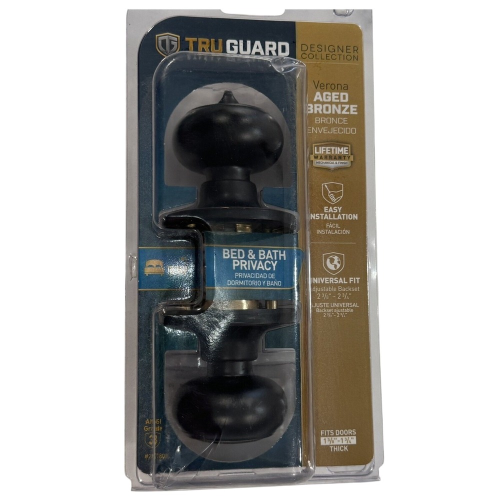 TruGuard Verona Door Knob Privacy Lock Bed Bath‎ Aged Bronze Interior Hardware